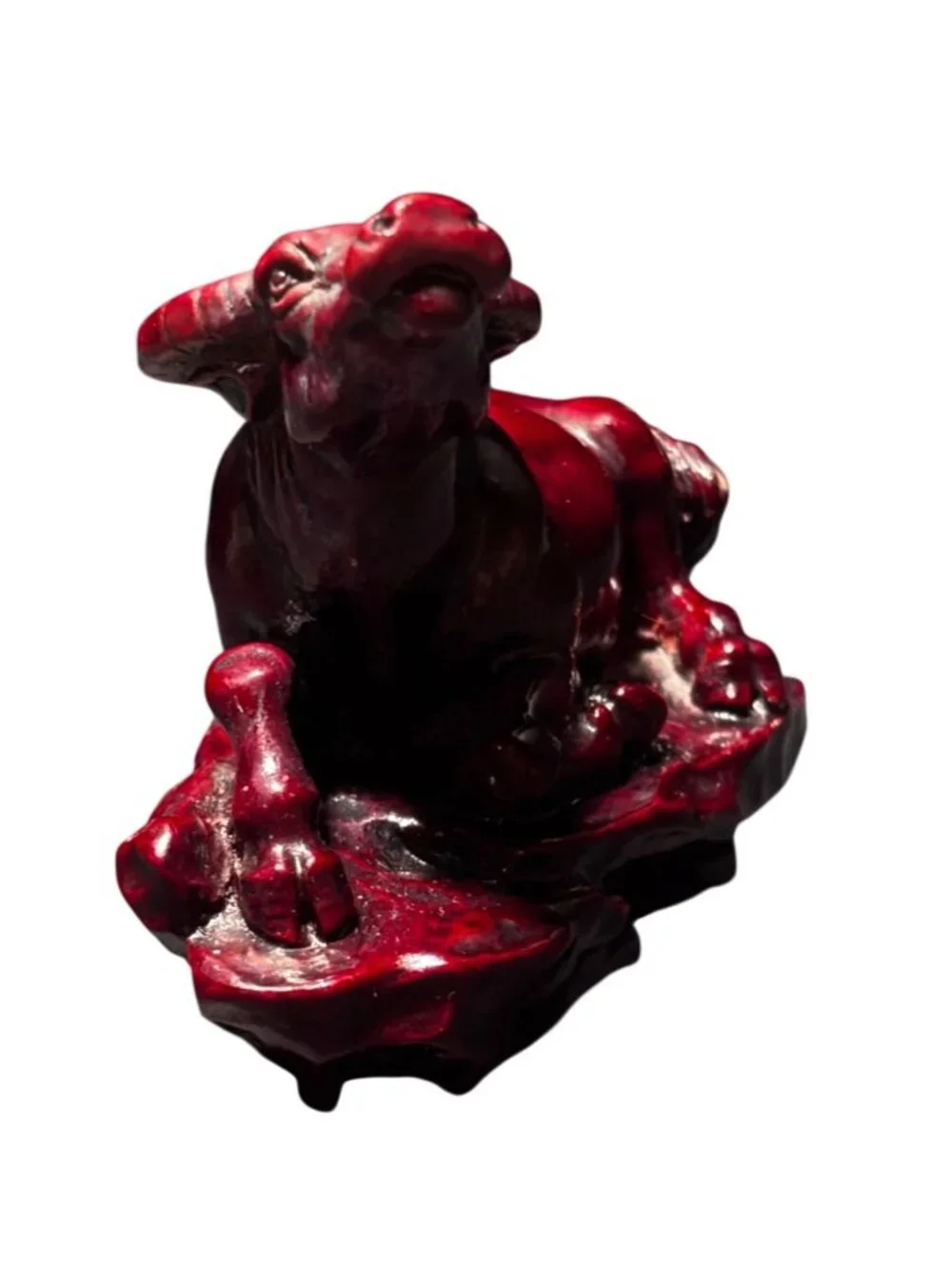 Chinese Zodiac Red Resin Water Buffalo Figurine Decorative Sculpture Chinoiserie